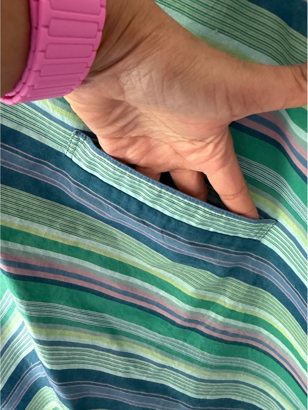 Bogner Striped Short Sleeve Dress Size M Green Blue Cotton Viscose - Picture 7 of 9